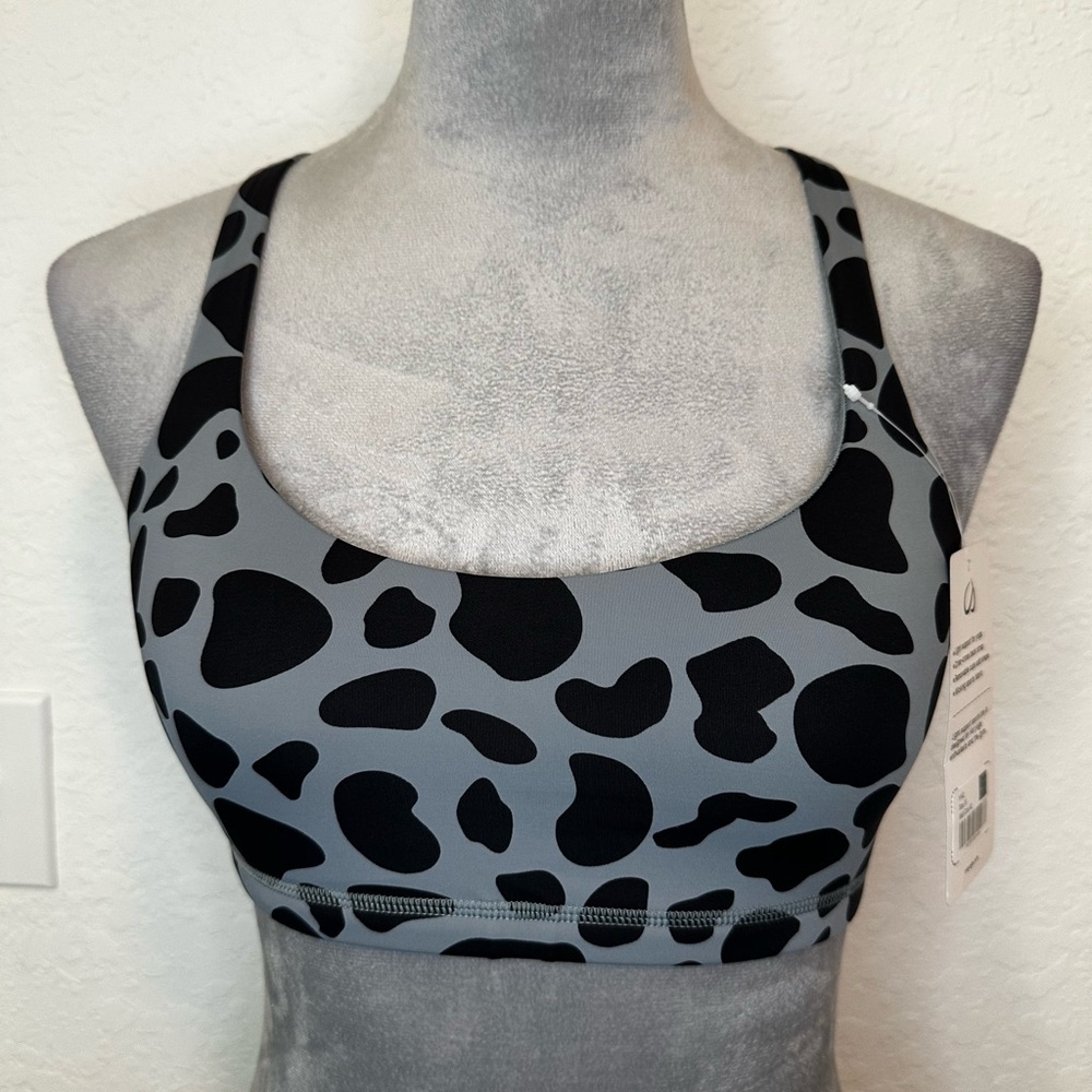 CRZ Yoga Sports Bra Medium Gray Black Animal Print Strappy Back NWT Yoga Gym - Picture 5 of 5
